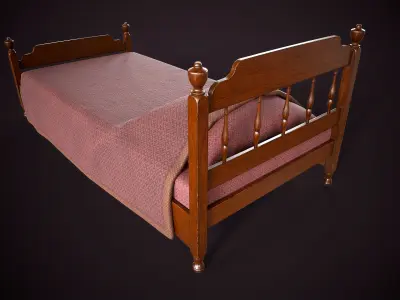 Vintage single bed Low-poly 3D model