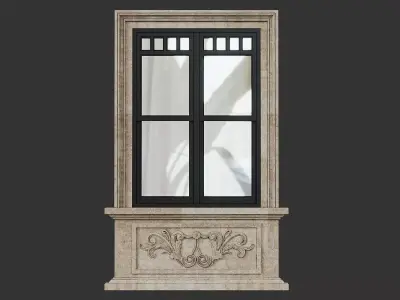 Classical Stone Carving Window 02 Low-poly 3D model