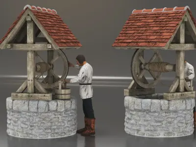  Medieval Farmer by Well 