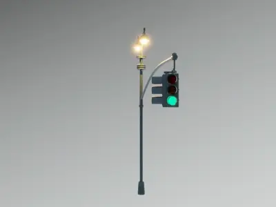 New York Manhattan Traffic light and street light Low-poly 3D model