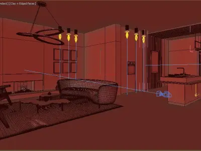 kitchen and living room modern style 3d model 3D model