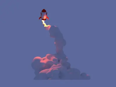 Cartoon Rocket Launching with Smoke 3D model