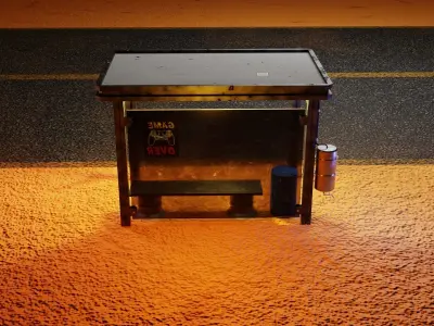 Cyberpunk bus stop concept project save water Low-poly 3D model