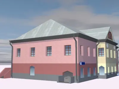 Museum building with stairs and roof Low-poly 3D model