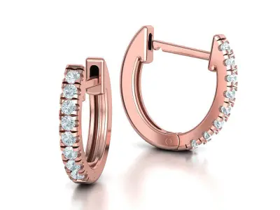 Small Hoop Earrings 11mm Oval Shape French Pave Setting 3D print model