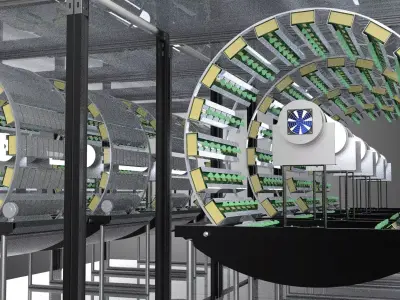 INDOOR ARRAY ROW SHELF RACK TRAY ROTARY HYDROPONIC PLANT FARM UP 3D model