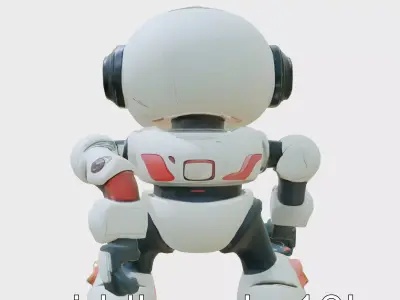 Stylish Neon Robot Assistant with Interactive Features Low-poly 3D model