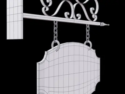 Signboard 2 old rusty sign hanging on wall Low-poly 3D model