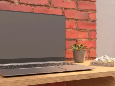  Workspace Setup with Laptop and Decor 