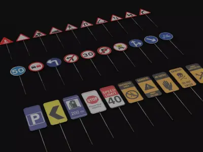 Pack 001 Traffic Signs Board Banners 3D model