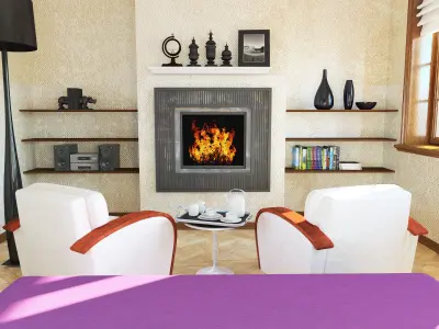 Bedroom with fireplace 3D model