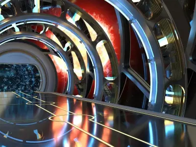 Sci Fi corridor with sun and stars 3D model