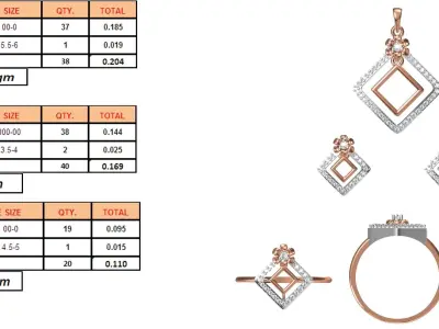 Light wt Ring Earrings Pendant set 3dm stl 1-render details 3D print model 3
