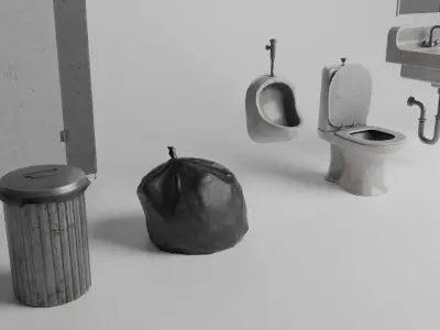 Public Restroom Modular Props Gameready PBR Low-poly 3D model