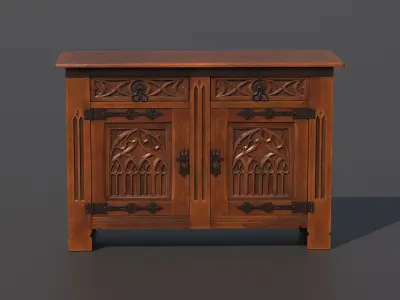 Old chest of drawers with gothic ornaments 3D model