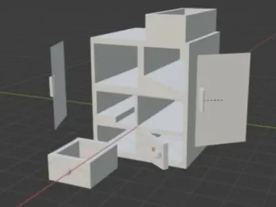 BedRoomCupBoard with doors and drawers with Different Parts Low-poly 3D model