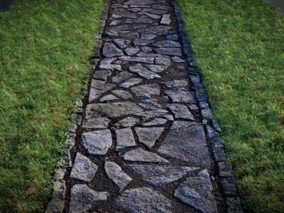 Flagstone Footpath - Tileable Spline-Ready Mesh Low-poly 3D model