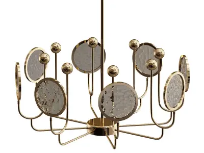 OLEANA gold chandelier with circular mirrors 3D model