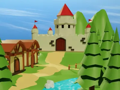 Cartoon Medieval Village Low-poly 3D model