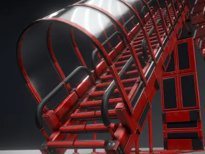Futuristic Stairs Collection Red Painted Metal Modular  Low-poly 3D model