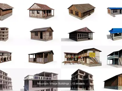 Mountain Village Buildings  3D Model Pack