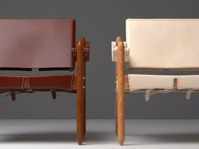 Veranda leather and wood chair 3D model