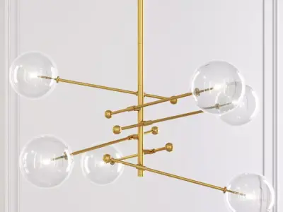 RH Glass Globe Mobile 6 ARM CHANDELIER 55 Brass 3D model