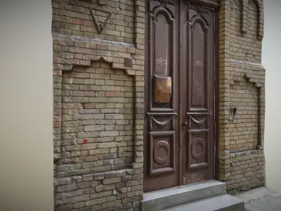 Scanned photorealistic old ornamented door Low-poly 3D model