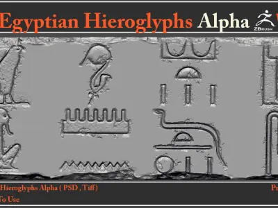 100 Egyptian Hieroglyphs Alpha Maps 3D model