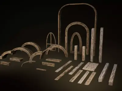 Old Wooden planks arches and beams  30 items 3D Model Pack