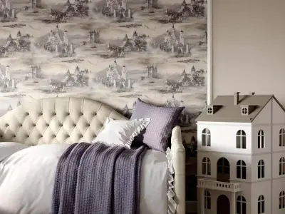 Fairytale Castle Toile Wallpaper Texture