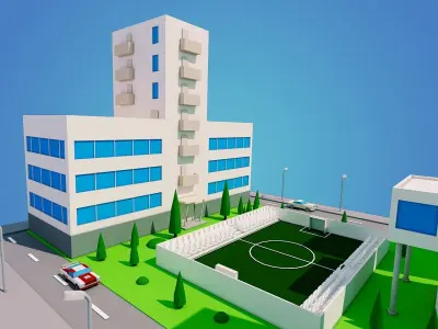 Low Poly City Block Low-poly 3D model