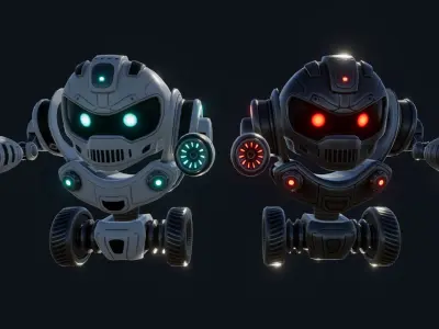 Sci Fi Droid Robot Set Low-poly 3D model