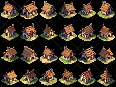 146 Transparent Old Medieval Huts Game Assets Texture