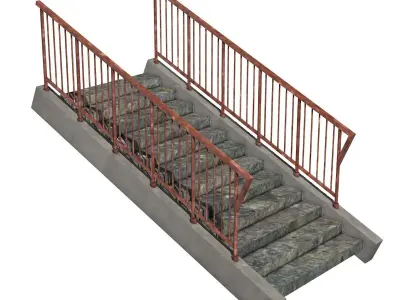 Stairs set of with metal railings 3D model