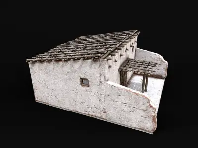 Village White Clay House 3 Low-poly 3D model
