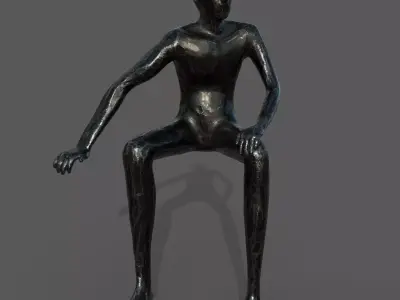 Two unique seated human sculpture models Low-poly 3D model