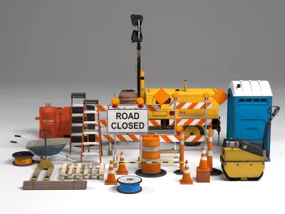 PBR Game Ready Road Construction Tool Pack Low-poly 3D model