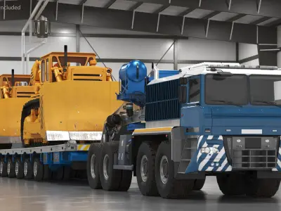  Powerful Duty Truck with Lowboy Trailer and Bulldozers 
