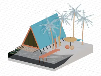 Summer Beach Isometric View 3D Render Illustration 3D model