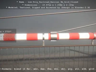 Low-Poly Railroad Barrier 9m with Protective Grid Low-poly 3D model