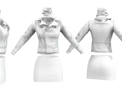 Brown Leather Jacket Scarf Skirt Outfit Low-poly 3D model