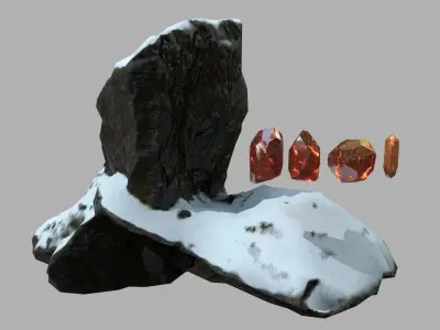 Crystal Set rock with snow Low-poly 3D model
