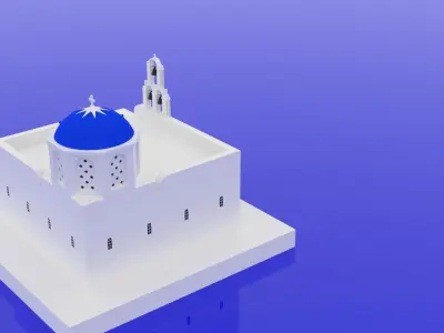 Blue Dome Church In Greece Santorini Low-poly 3D model