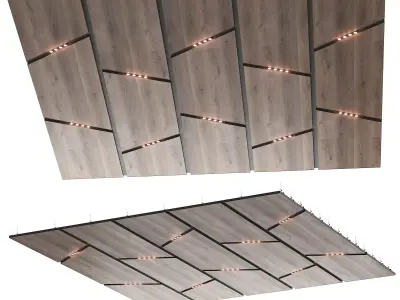 Wooden suspended ceiling with lighting 55 3D model