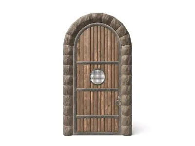 Medieval Wooden Door With Round Window Low-poly 3D model