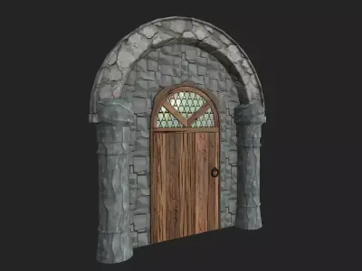 Stylized Medieval Door Game-Ready Low Poly PBR Low-poly 3D model