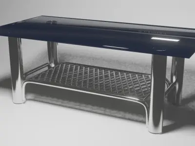 Modern Chrome Table with Grid Shelf and Blue Glass  3D model