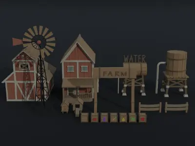 Cartoon farm asset Polygonal Style Low-poly 3D model