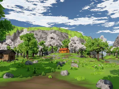 River Mountain Scene 3D model